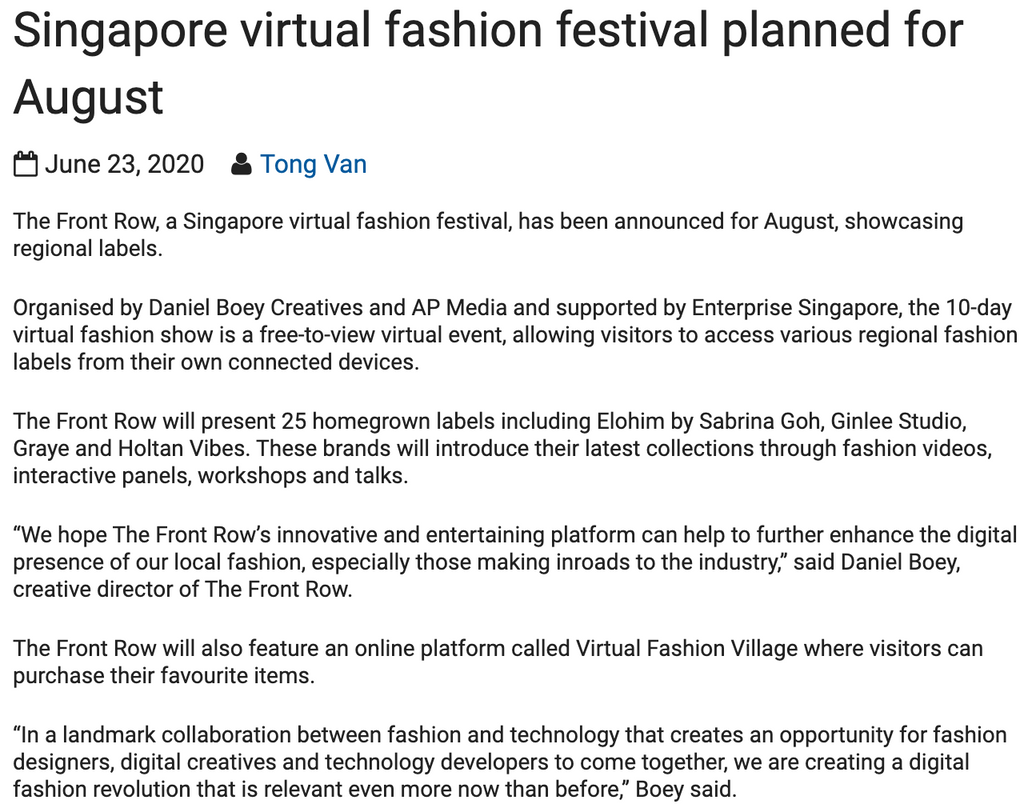 Inside Retail Asia | Singapore virtual fashion festival planned for August