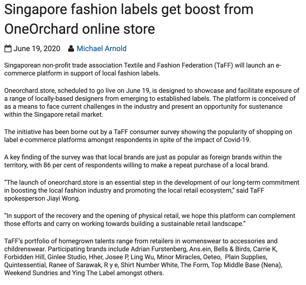 Inside Retail Asia | Singapore fashion labels get boost from OneOrchard online store