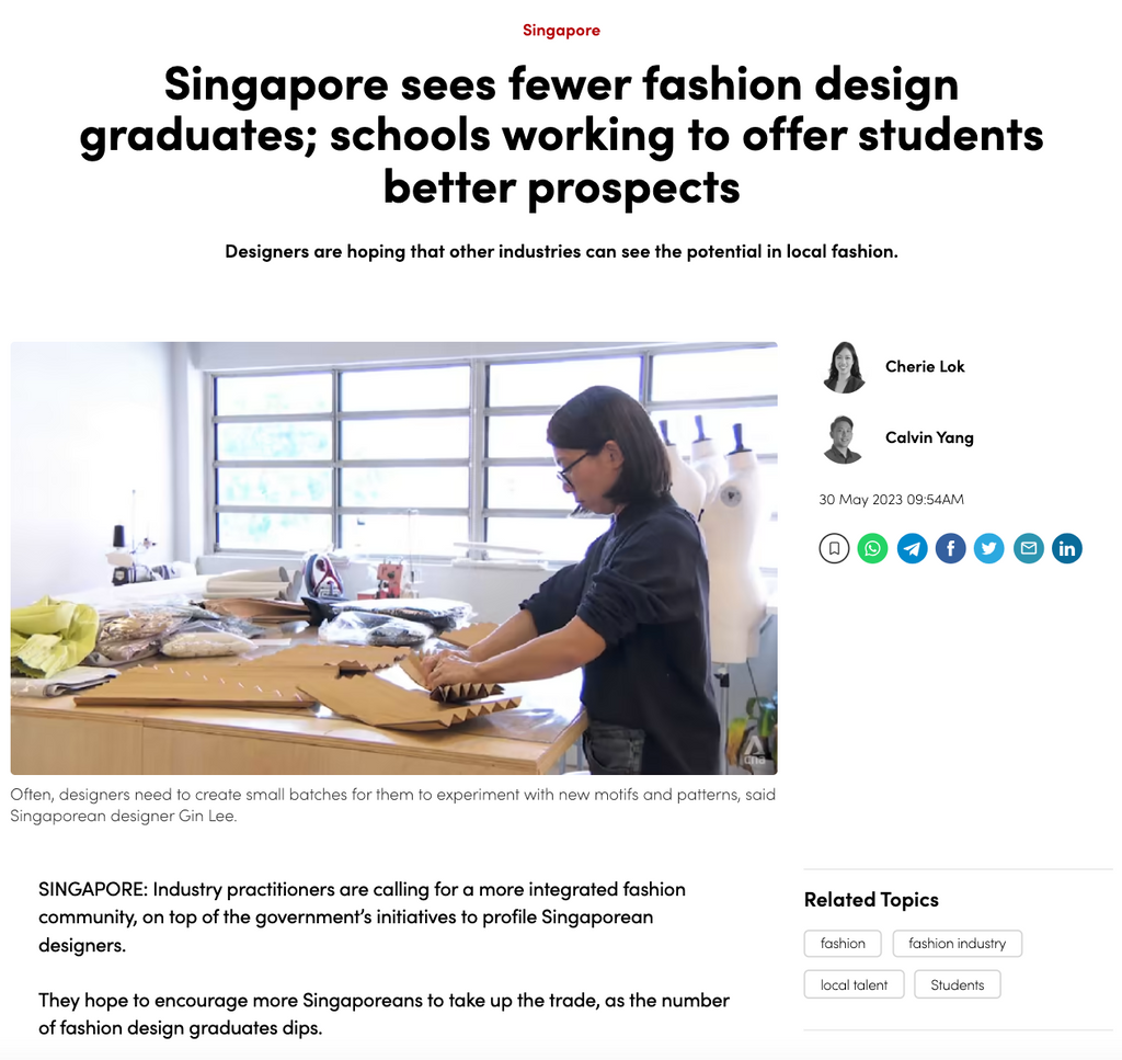CNA: Singapore sees fewer fashion design graduates; schools working to offer students better prospects